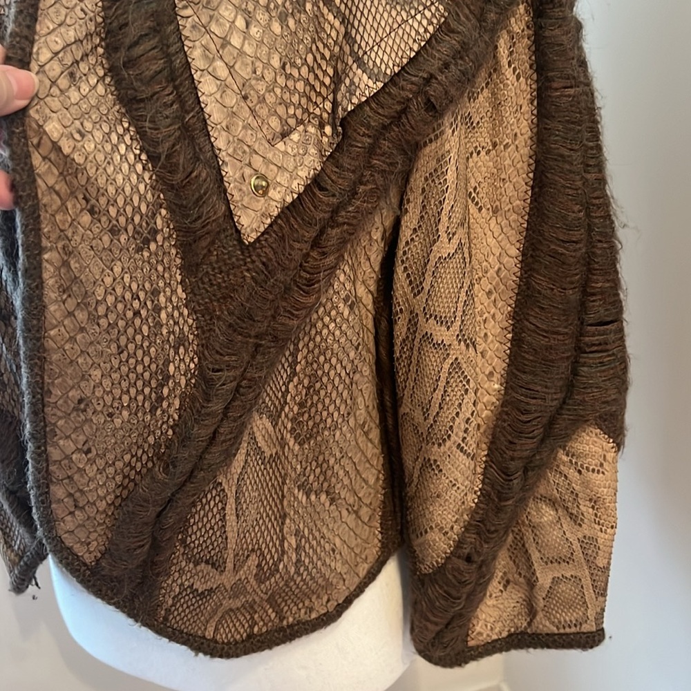 Brown Real Python Jacket With Knit 3/4 Sleeve - image 4